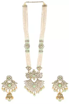 Traditional Gold Plated Pearl Kundan Rani Haar Onesize Sea Green