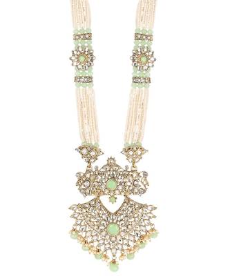 Traditional Gold Plated Pearl Kundan Rani Haar Onesize Sea Green 4