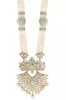 Traditional Gold Plated Pearl Kundan Rani Haar Onesize Sea Green
