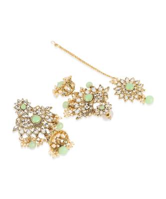 Traditional Gold Plated Pearl Kundan Rani Haar Onesize Sea Green 7
