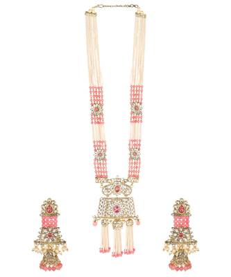 Traditional Gold Plated Pearl Kundan Rani Haar Onesize Pink 2