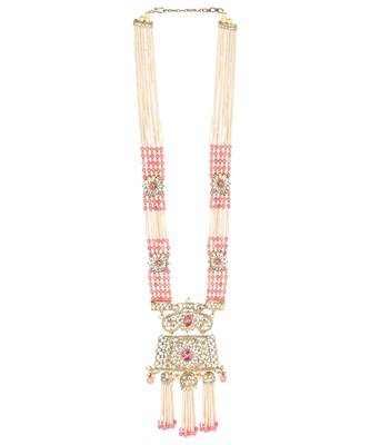 Traditional Gold Plated Pearl Kundan Rani Haar Onesize Pink 3