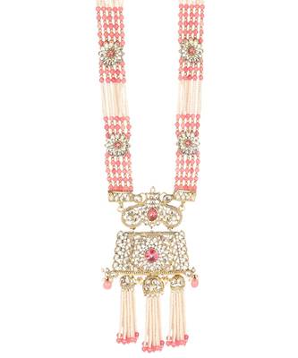 Traditional Gold Plated Pearl Kundan Rani Haar Onesize Pink 4