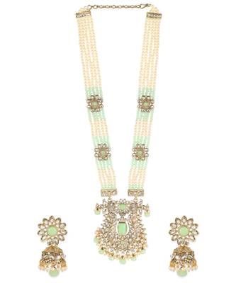 Traditional Gold Plated Pearl Kundan Rani Haar With Earring And Maangtika 2