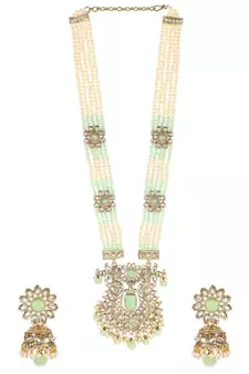 Traditional Gold Plated Pearl Kundan Rani Haar With Earring And Maangtika