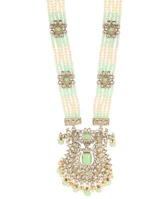 Traditional Gold Plated Pearl Kundan Rani Haar With Earring And Maangtika 4