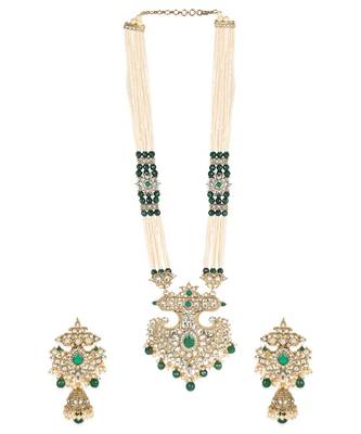 Traditional Gold Plated Pearl Kundan Rani Haar With Earring And Maangtika 2