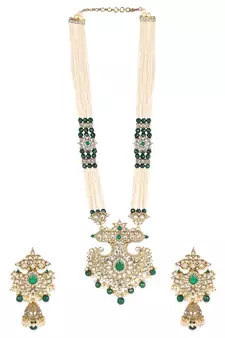 Traditional Gold Plated Pearl Kundan Rani Haar With Earring And Maangtika