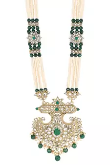 Traditional Gold Plated Pearl Kundan Rani Haar With Earring And Maangtika