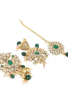 Traditional Gold Plated Pearl Kundan Rani Haar With Earring And Maangtika
