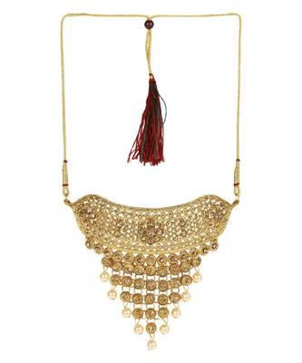 Traditional Gold Plated Designer Tasselled Bridal Necklace With Jhumkas 3