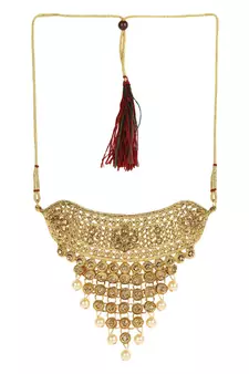 Traditional Gold Plated Designer Tasselled Bridal Necklace With Jhumkas