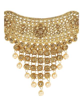 Traditional Gold Plated Designer Tasselled Bridal Necklace With Jhumkas 4