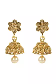 Traditional Gold Plated Designer Tasselled Bridal Necklace With Jhumkas