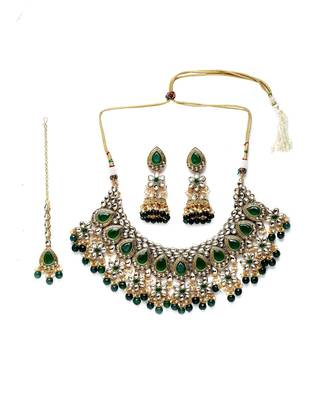 Tradtional Gold Plated Kundan Green Choker Bridal Necklace 2