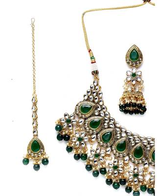 Tradtional Gold Plated Kundan Green Choker Bridal Necklace 3