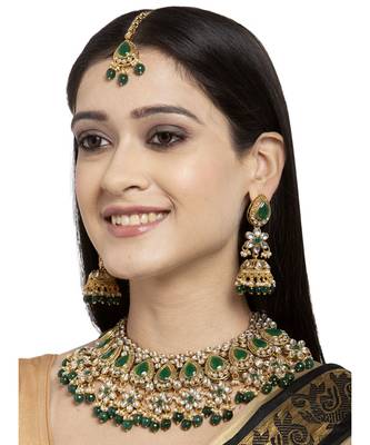 Tradtional Gold Plated Kundan Green Choker Bridal Necklace 7