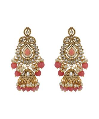 Ethnic Bridal Gold Plated Stone And Pearl Pink Choker With Earring Maangtika 4