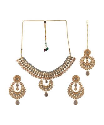 Ethnic Bridal Gold Plated Stone And Pearl Choker With Earring Maangtika 2