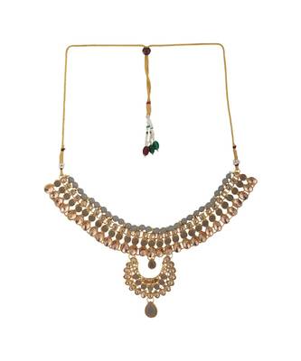 Ethnic Bridal Gold Plated Stone And Pearl Choker With Earring Maangtika 3