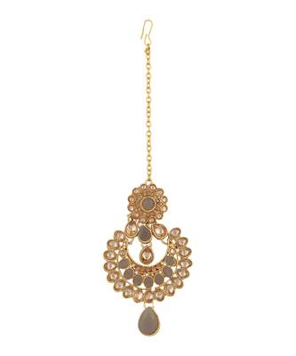 Ethnic Bridal Gold Plated Stone And Pearl Choker With Earring Maangtika 7