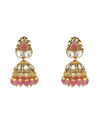 Ethnic Bridal Gold Plated Pink Stone And Pearl Choker With Earring Maangtika 6