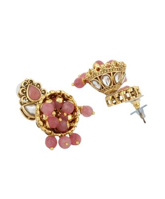 Ethnic Bridal Gold Plated Pink Stone And Pearl Choker With Earring Maangtika 7