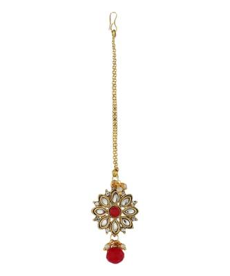Traditional Gold Plated Red Rani Haar Style Bridal Necklace With Earring Maangtika 4