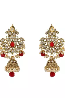 Traditional Gold Plated Red Rani Haar Style Bridal Necklace With Earring Maangtika