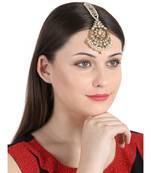 Women Gold Plated, White & Peach Coloured Kundan & Pearl Embellished Maang Tikka