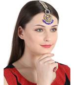 Women Gold Plated & Blue Kundan & Pearl Embellished Maang Tikka
