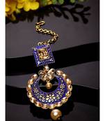 Gold Plated & Blue Stone Studded Enameled Hand Painted Traditional Maang Tikka Onesize Blue