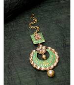 Gold Plated & Green Stone Studded Enameled Hand Painted Traditional Maang Tikka Onesize Green