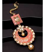 Gold Plated & Pink Stone Studded Enameled Hand Painted Maang Tikka Onesize Pink