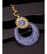 Gold Plated & Blue Enameled Hand Painted Traditional Maang Tikka Onesize Blue