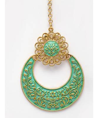 Gold Plated & Turquoise Blue Enameled Hand Painted Traditional Maang Tikka Onesize Turquoise Blue 4