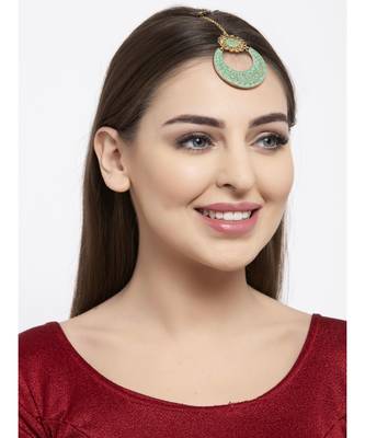 Gold Plated & Turquoise Blue Enameled Hand Painted Traditional Maang Tikka Onesize Turquoise Blue 5