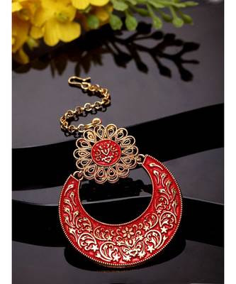 Gold Plated & Red Enameled Hand Painted Traditional Maang Tikka Onesize Red 1
