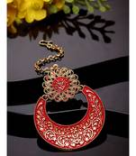 Gold Plated & Red Enameled Hand Painted Traditional Maang Tikka Onesize Red