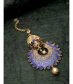 Gold Plated & Blue Studded Enameled Hand Painted Traditional Maang Tikka Onesize Blue