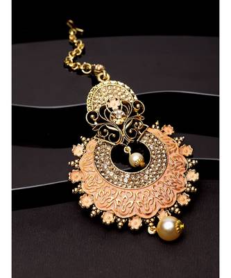 Traditional Gold Plated Stone and Beads Enamelled Maangtika for Women and Girls 1