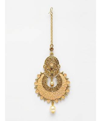 Traditional Gold Plated Stone and Beads Enamelled Maangtika for Women and Girls 2