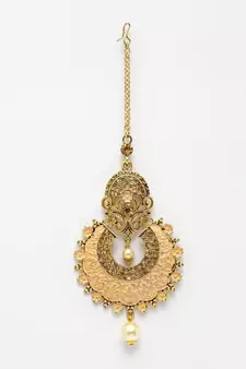 Traditional Gold Plated Stone and Beads Enamelled Maangtika for Women and Girls