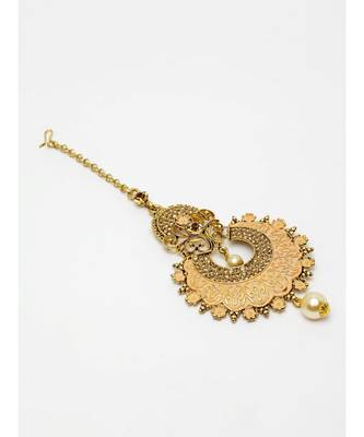 Traditional Gold Plated Stone and Beads Enamelled Maangtika for Women and Girls 3