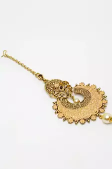 Traditional Gold Plated Stone and Beads Enamelled Maangtika for Women and Girls