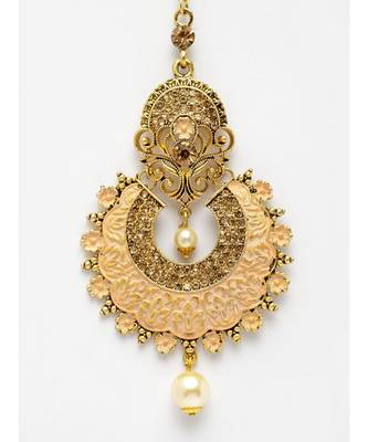 Traditional Gold Plated Stone and Beads Enamelled Maangtika for Women and Girls 4