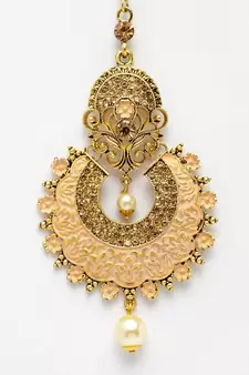 Traditional Gold Plated Stone and Beads Enamelled Maangtika for Women and Girls