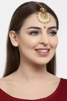 Traditional Gold Plated Stone and Beads Enamelled Maangtika for Women and Girls