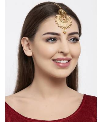 Traditional Gold Plated Stone and Beads Enamelled Maangtika for Women and Girls 6