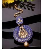 Gold Plated & Blue Stone Studded Enameled Hand Painted Traditional Maang Tikka Onesize Blue